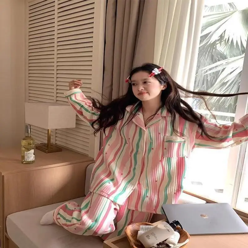 

Комплект женской пижамы: теплые зимние пижамы, модная домашняя одежда, милый и мягкий пижамный комплект «Сладкая радуга»