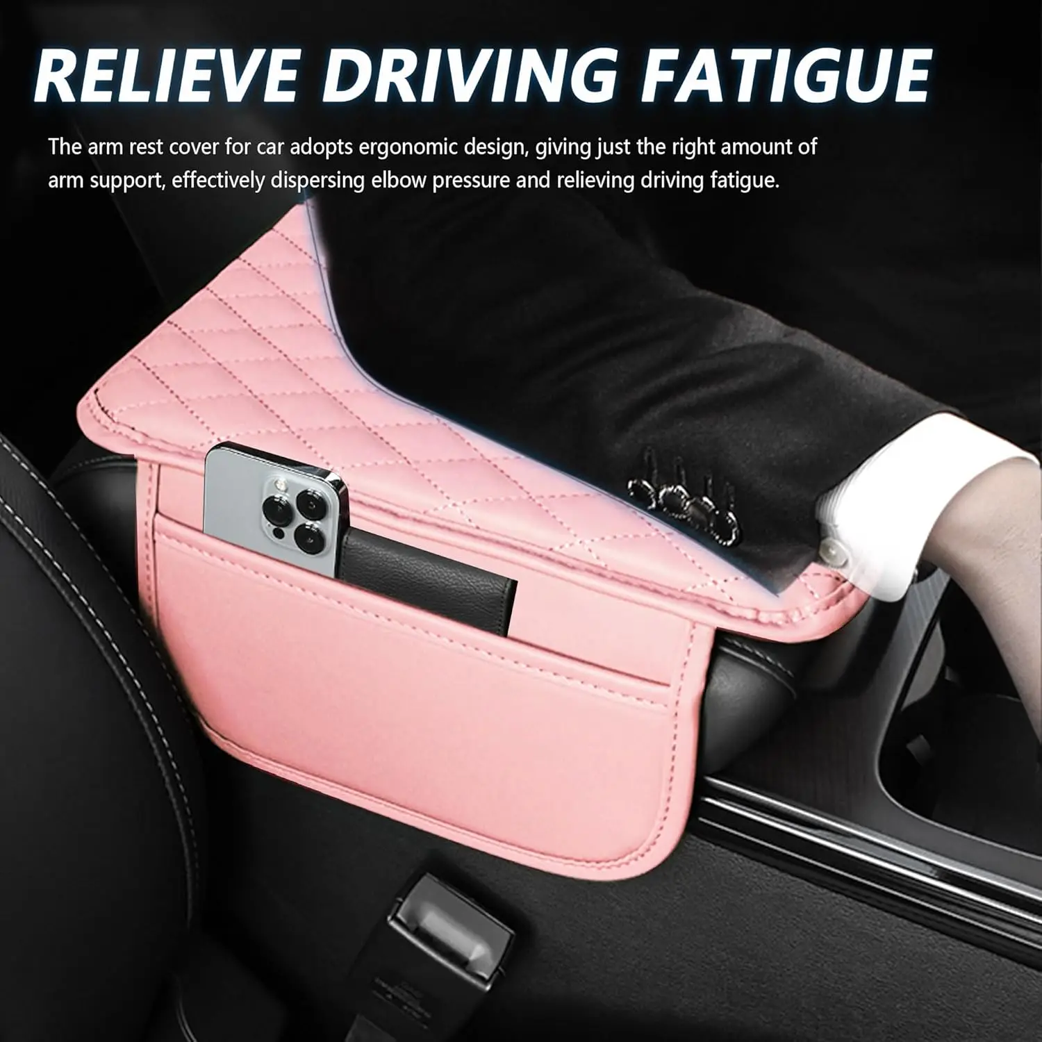 

Upgraded Microfiber Leather Car Center Console Armrest Cover Cushion Universal for Most Cars | Pink Interior Accessory