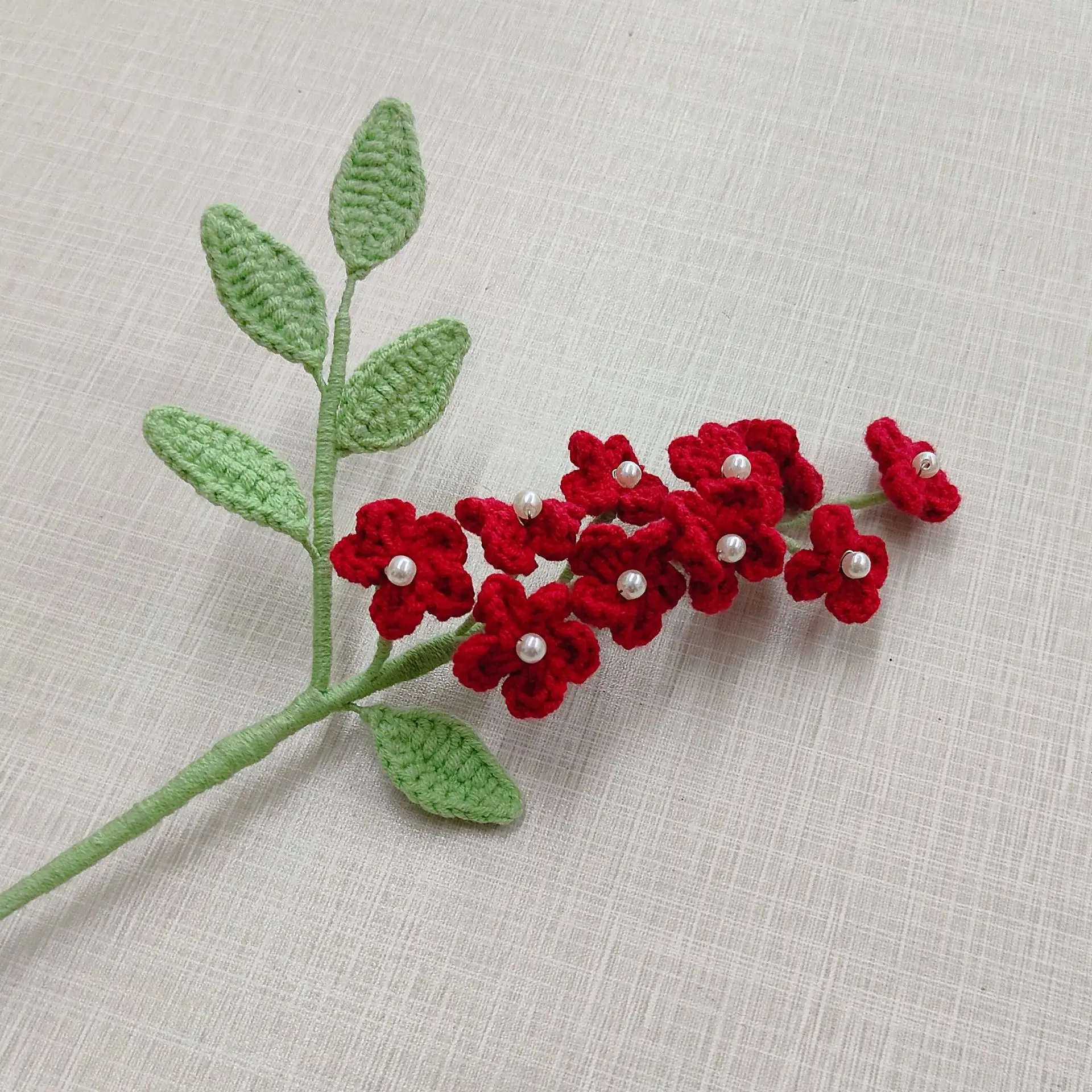 Fertig handgewebte Blumenzweige, hübscher gehäkelter Blumenstrauß, kreative Kunstpflanze, Hochzeitsraumdekoration, Geschenk – Detail 6