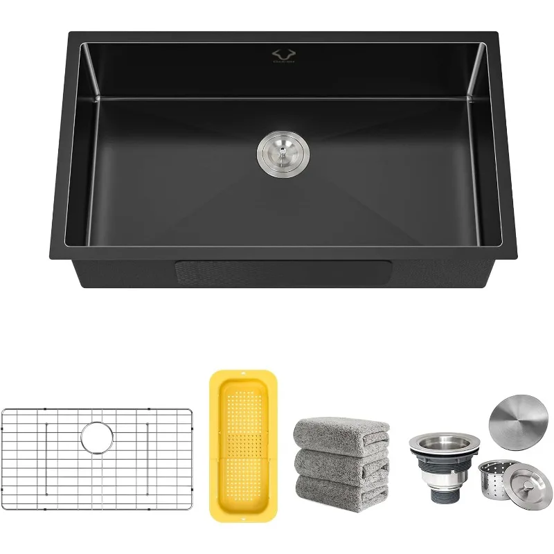 Kitchen Sink 32x18 Inch Undermount Kitchen Sink 16 Gauge Single Bowl Stainless Steel Sink Gun Metal Finish