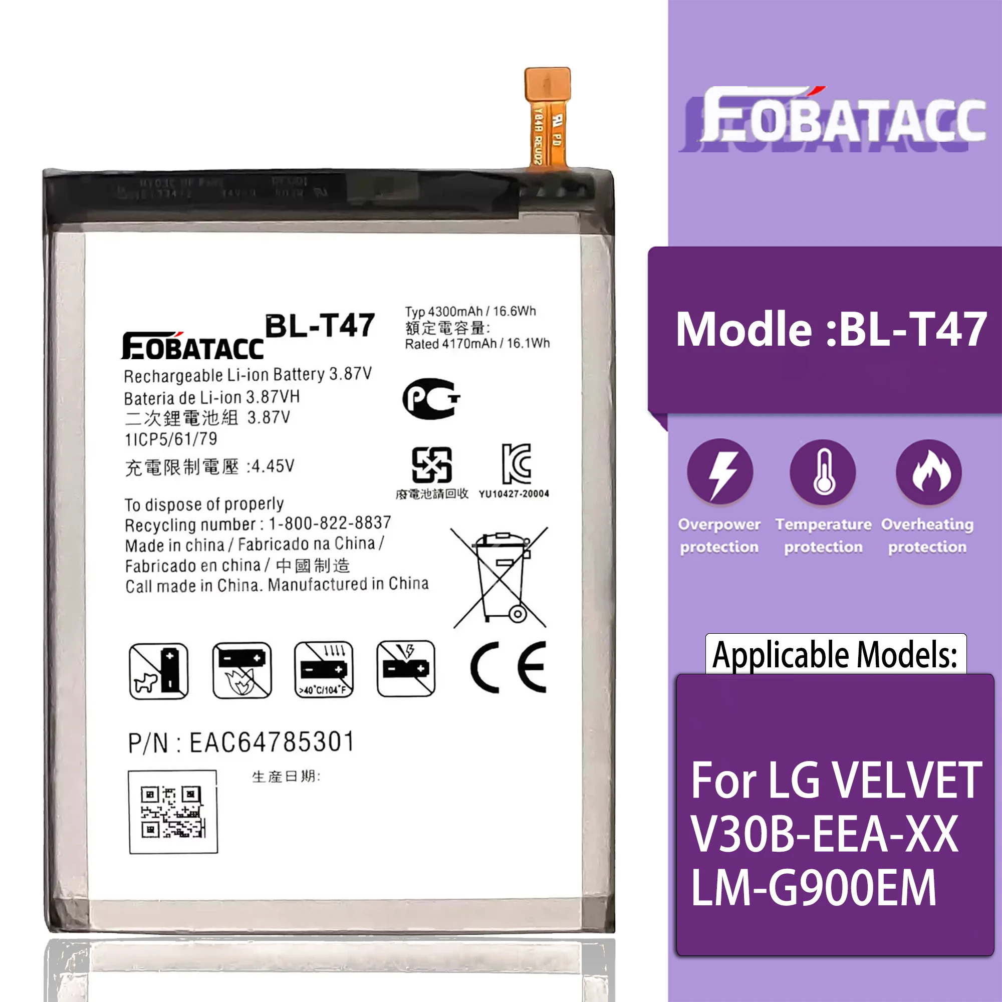 

EOTABACC 100% New Original Battery BL-T47 For LG VELVET 4G V30B-EEA-XX/LM-G900EM Phone Battery +Tools