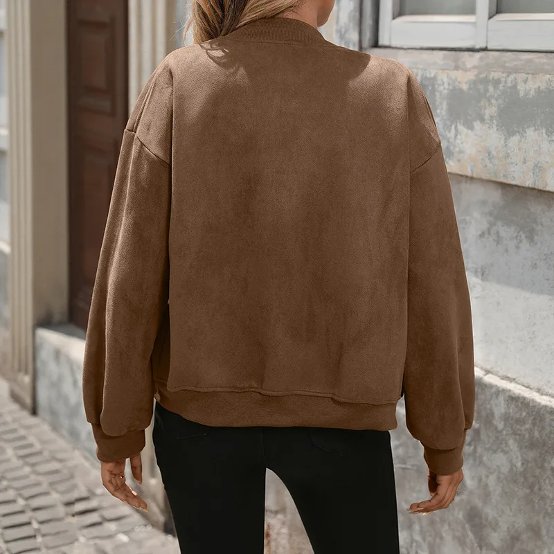 Jesienna Nowa Damska Kurtka z Kołnierzykiem Baseballowym, Brytyjski Styl, Aksamitna, Retro, Casualowa