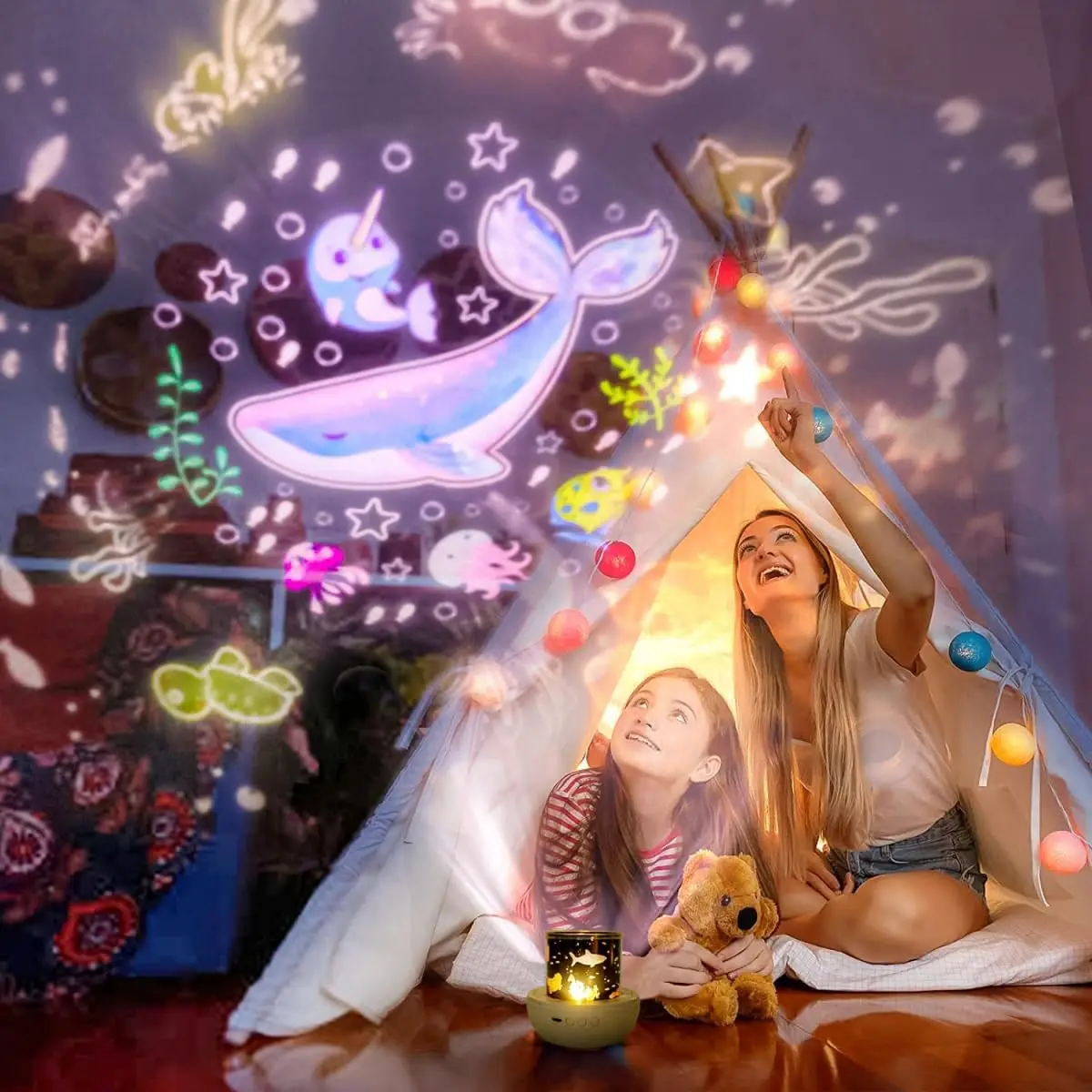 Galaxy Projection Light Crown Starry Night Light Birthday Atmosphere Light Bt Speaker Remote Control Rotating LED Light Bedroom