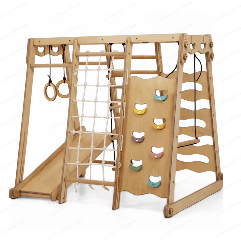 

Wooden Montessori Mountaineering Indoor Jungle Gym Kids Wooden Mountaineering Set with Wooden Ladder