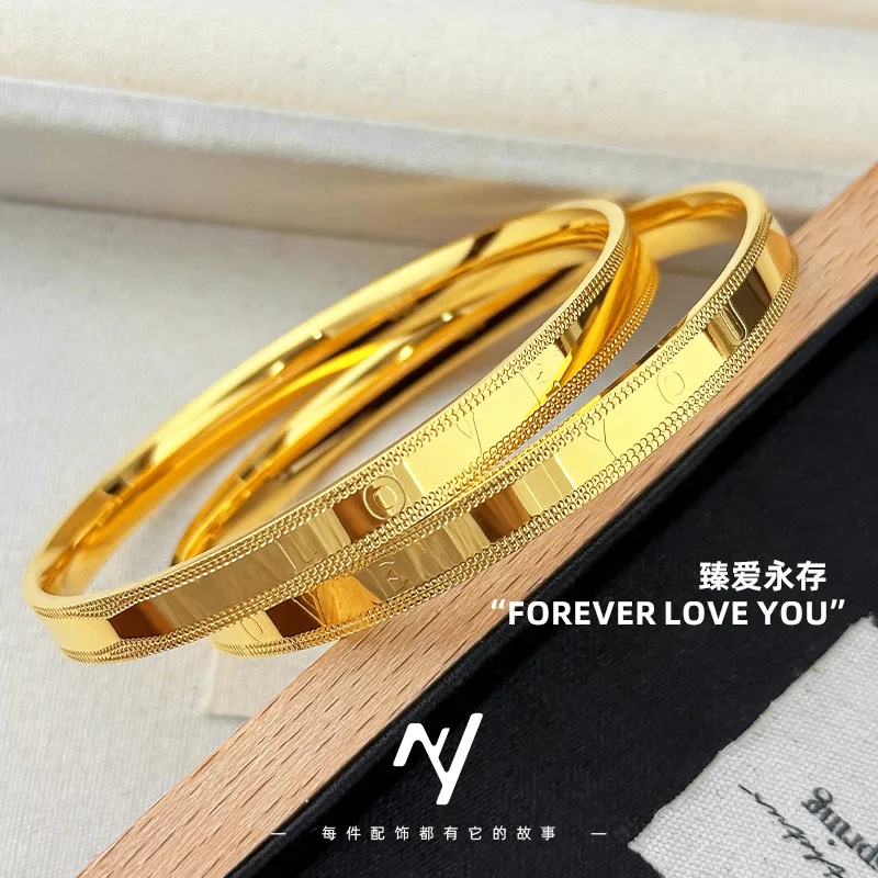 

Light Luxury Design Sense Cnc Glossy English Design Sense Bracelet 9999 24K Real Gold Mirror Foreverloveyou Bracelet Women