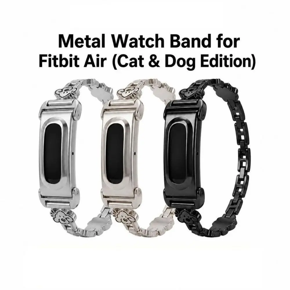 Replacement Cats Dogs Patterns Wristbands Adjustable with Frame Band Loop Zinc Alloy Watchband for Google Fitbit Air