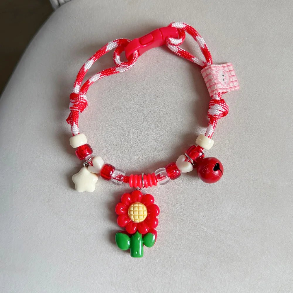 Cat and Dog Collars, Pet Neck Collars, Cute Little Flower Woven Ropes, Dopamine Color Scheme, Beagle Teddy Bear Decorations view 2