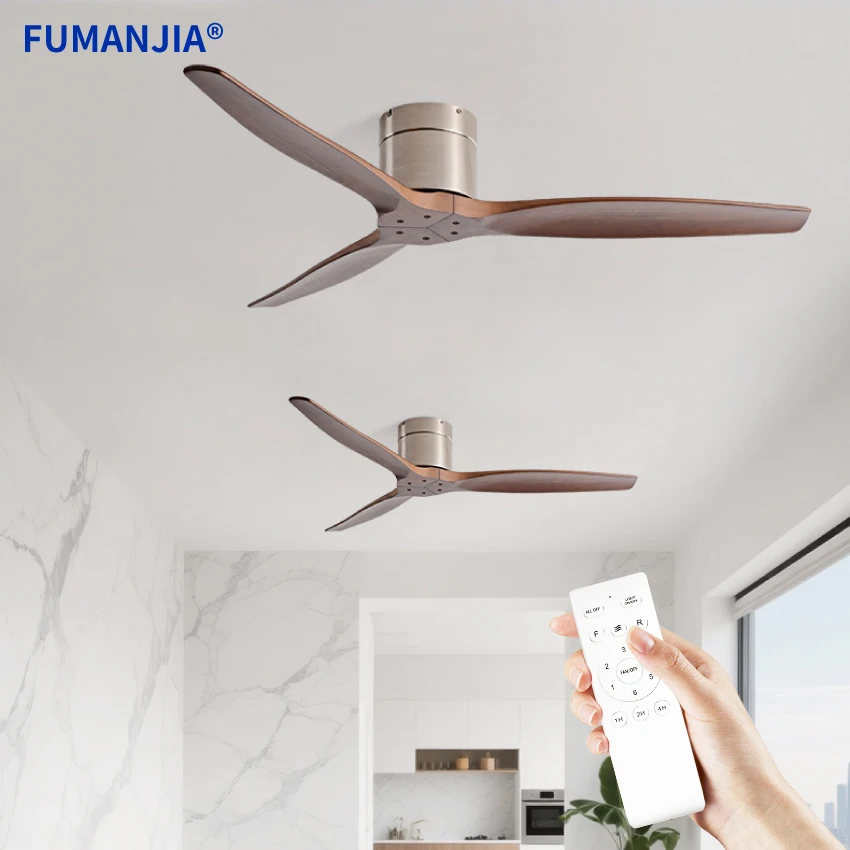 FUMANJIA 42/52/60 Inch Ceiling Fan 3 Wooden Blades Vintage Industrial Wood Ventilator with Remote Control for Coffee Shop, Home
