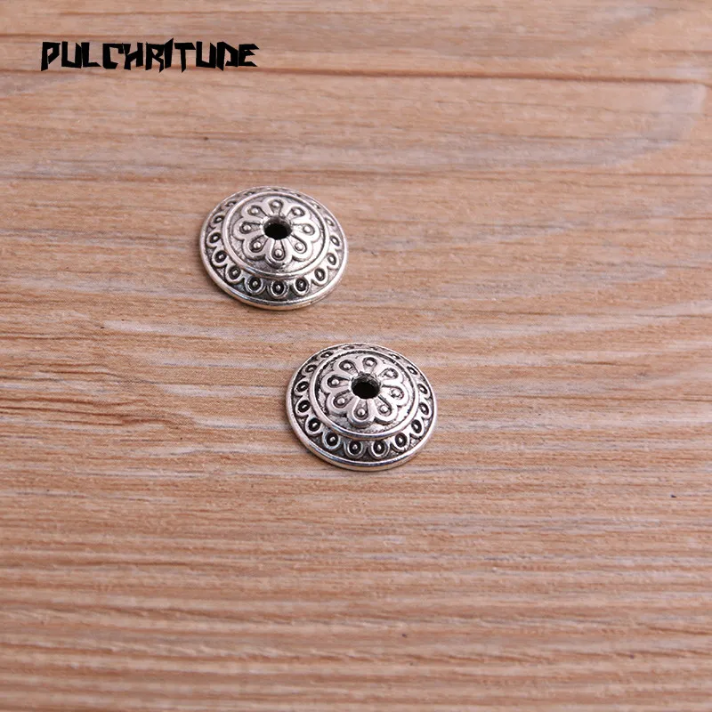 30pcs 4*14*14mm Two Color Bead Caps Charm Hollow Round Flower Pendants Jewelry Accessories DIY Receptacle Charms
