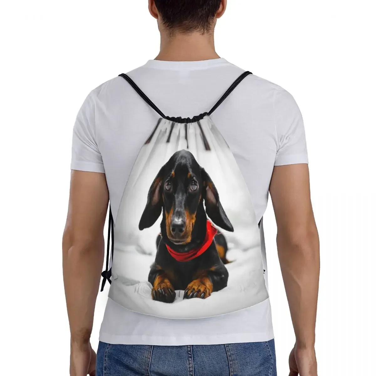 Mochila com cordão com Dachshund Dog Print para homens e mulheres, saco bonito para esportes, saco de ginástica, salsicha Wener, texugo, saco de compras