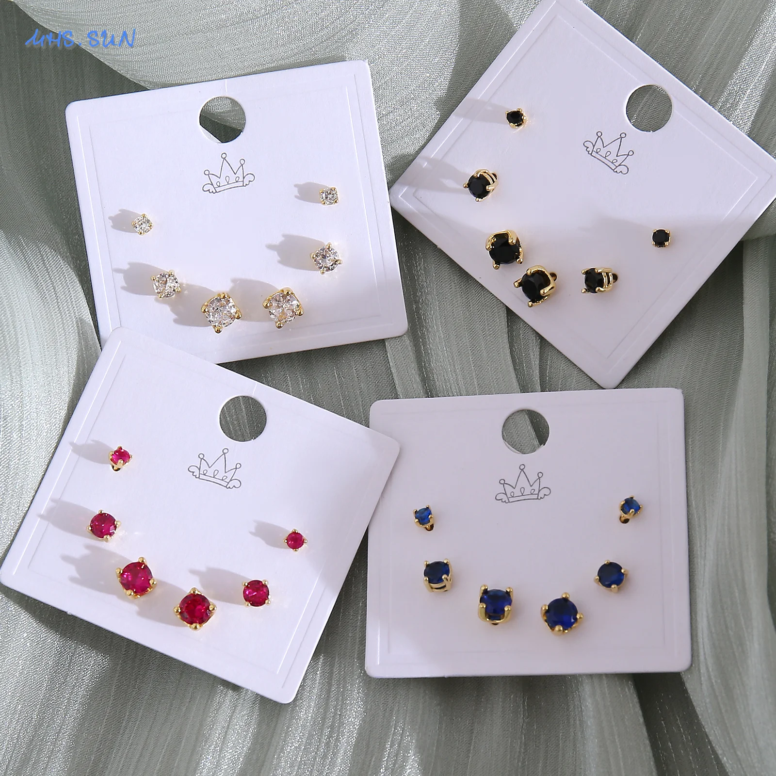 MHS.SUN 3 Pairs 3 Sizes Round Zircon Stud Earrings Set for Women Girls 3/5/6mm Crystal Small Earrings Daily Jewelry Party Gifts