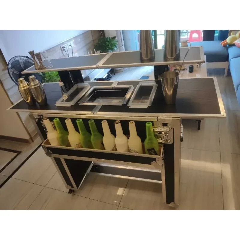 

XXY,,Bar Cabinet Commercial Grade Portable Bar Mobile Bartender Station for Events Trolley Mobile Assembly Bar Flight Case Table