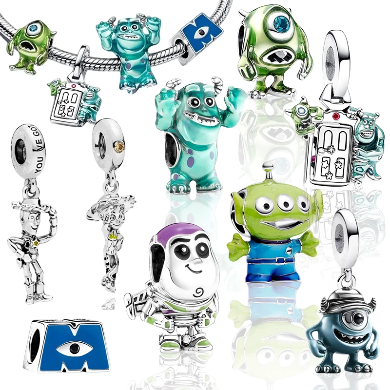 Toy Story, Monstruos, Inc. Colgante de cuentas con dijes para pulsera de plata original tipo serpiente, cuentas para collar, para joyería DIY, regalo para mujer