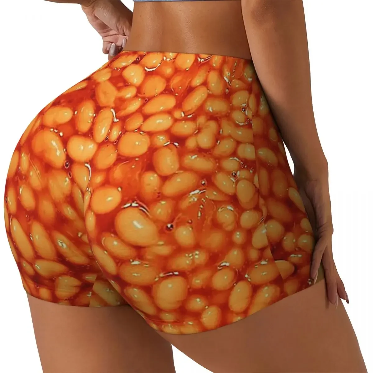 Custom Beans In Things Pattern Women Gym Workout Running Shorts Athletic Volleyball Biker Yoga Shorts