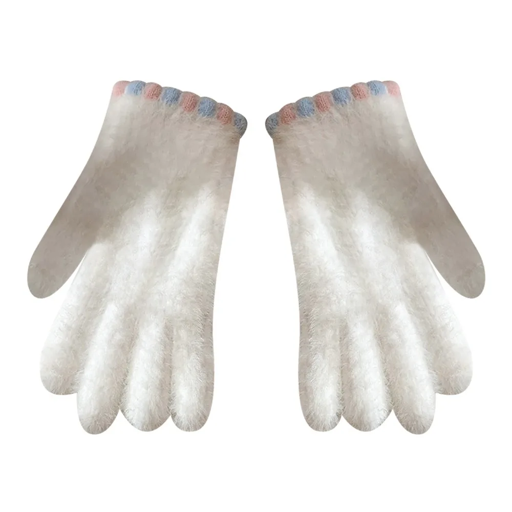

Korean Style Thickened Touch Screen Gloves Warm Cold-proof Five Gloves Knitting Mittens Winter