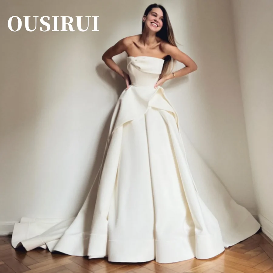 OUSIRUI Draped Strapless Formal Party Gowns Bridal Dress A Line Matte Satin Bride Dresses For Wedding vestidos de novia 2024