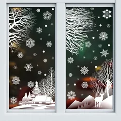 Christmas White Snowflake Tree Branch Window Sticker Hummingbird Forest Snow Scenery New Year Door Sticker Merry Christma Dec