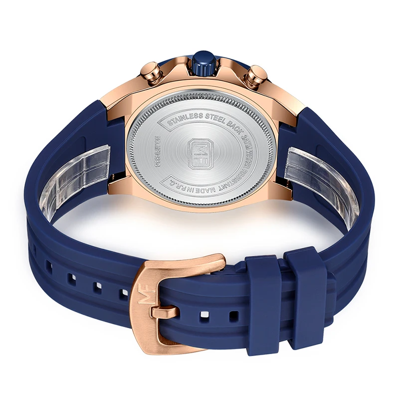 MINI FOCUS MF0488G Sports Fashion Watch Blue Silicone Strap Luminous Hands 3 ATM Waterproof Men Quartz Watches