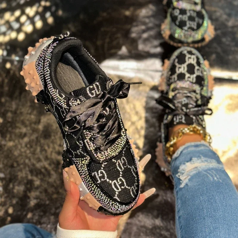 High-quality Thick-soled, Color-blocked Rhinestone, Fashionable, Versatile, Comfortable, Anti-slip and Breathable Women's Shoes