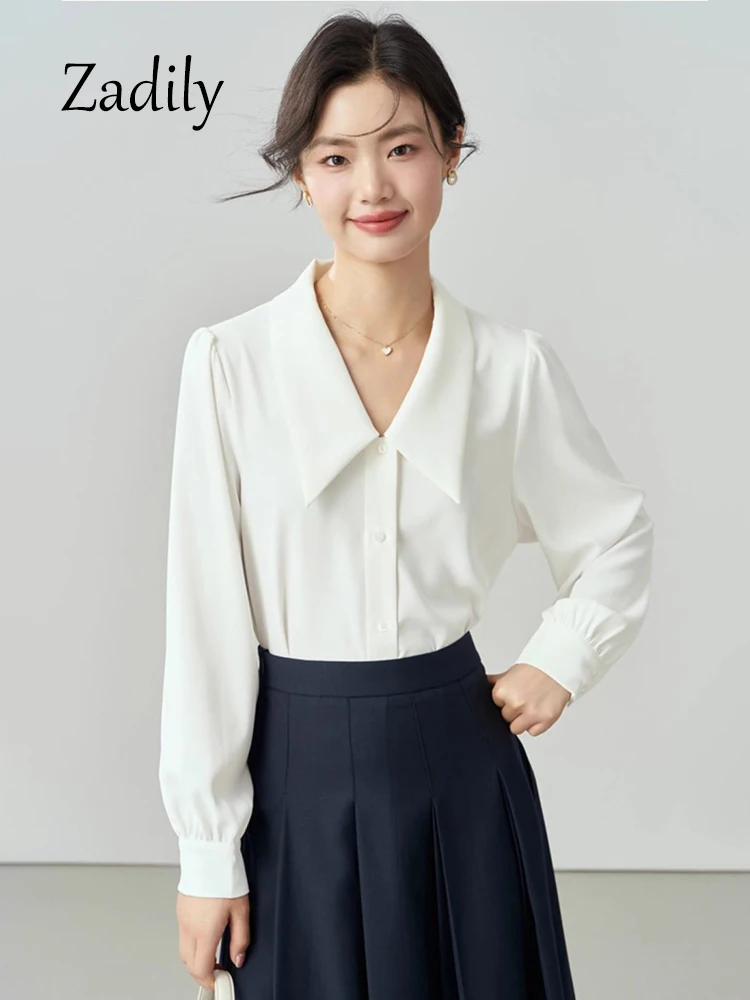 Zadily 2024 Spring Office Lady Long Sleeve Women White Basic Shirt Korea Style Blouse Large Turn Down Collar Work Clothing Tops