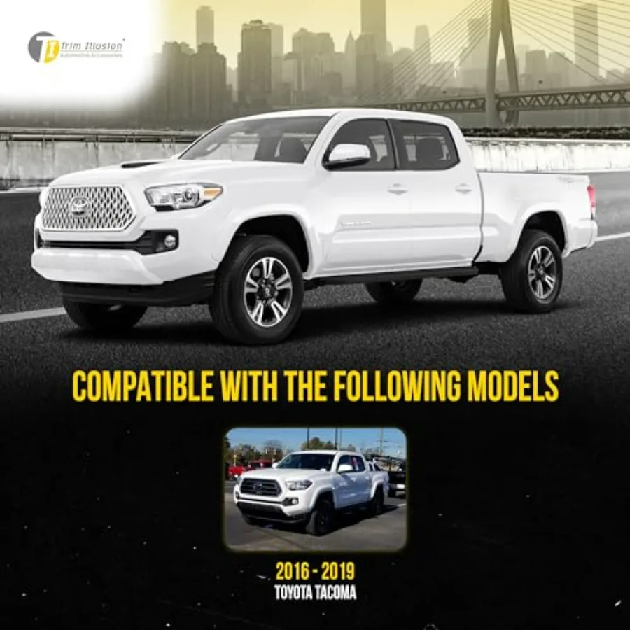 تراكب شبكة أمامية من الكروم مع شريط لاصق آمن لـ 2018-2019 Toyota Tacoma TRD Sport، TRD للطرق الوعرة | سهلة التركيب - #4