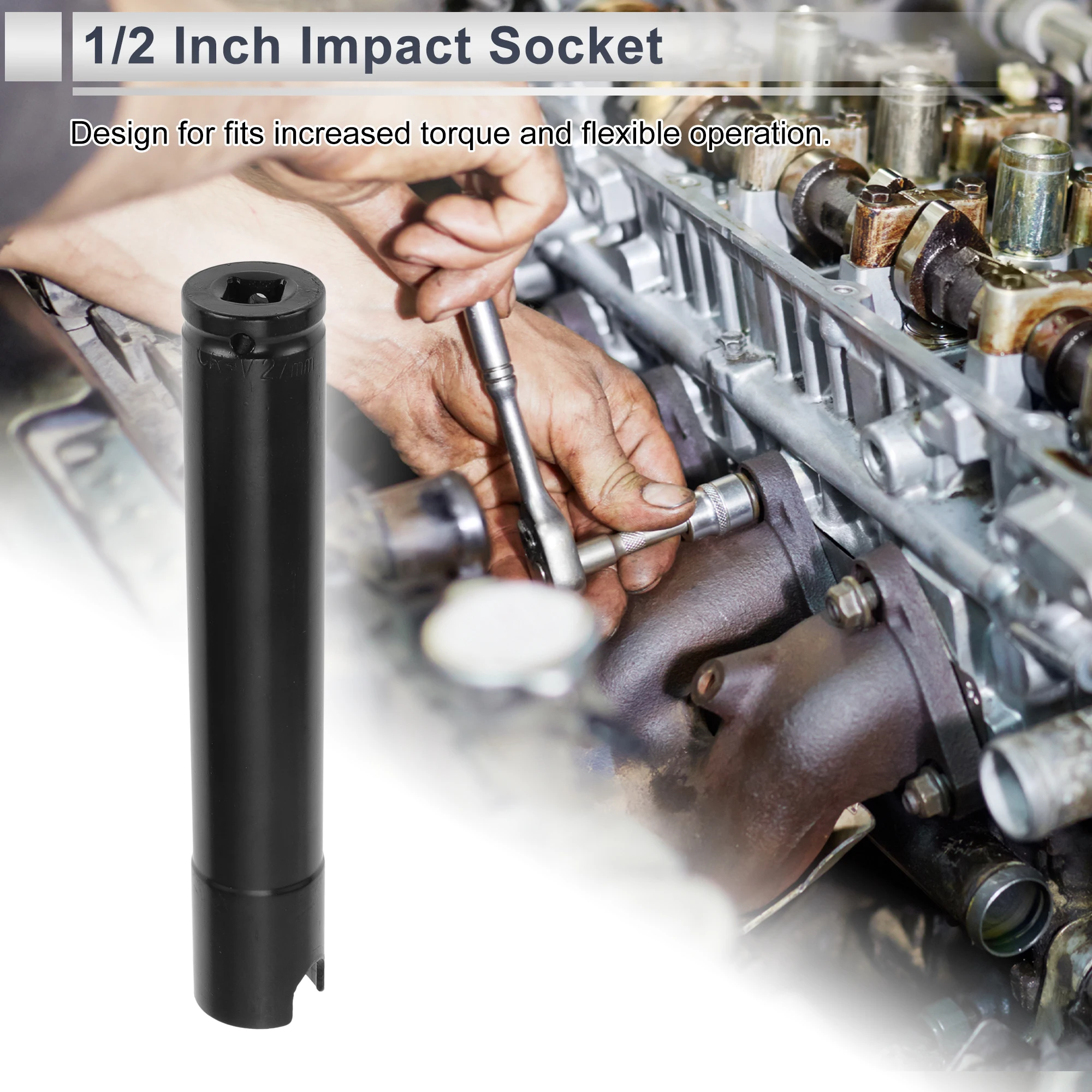 Motoforti Impact Socket Durable 200mm Hardware Tool 6 Point Carbon Steel 21/22/24/27mm Motorcycle Repair 1/2 Inch Drive