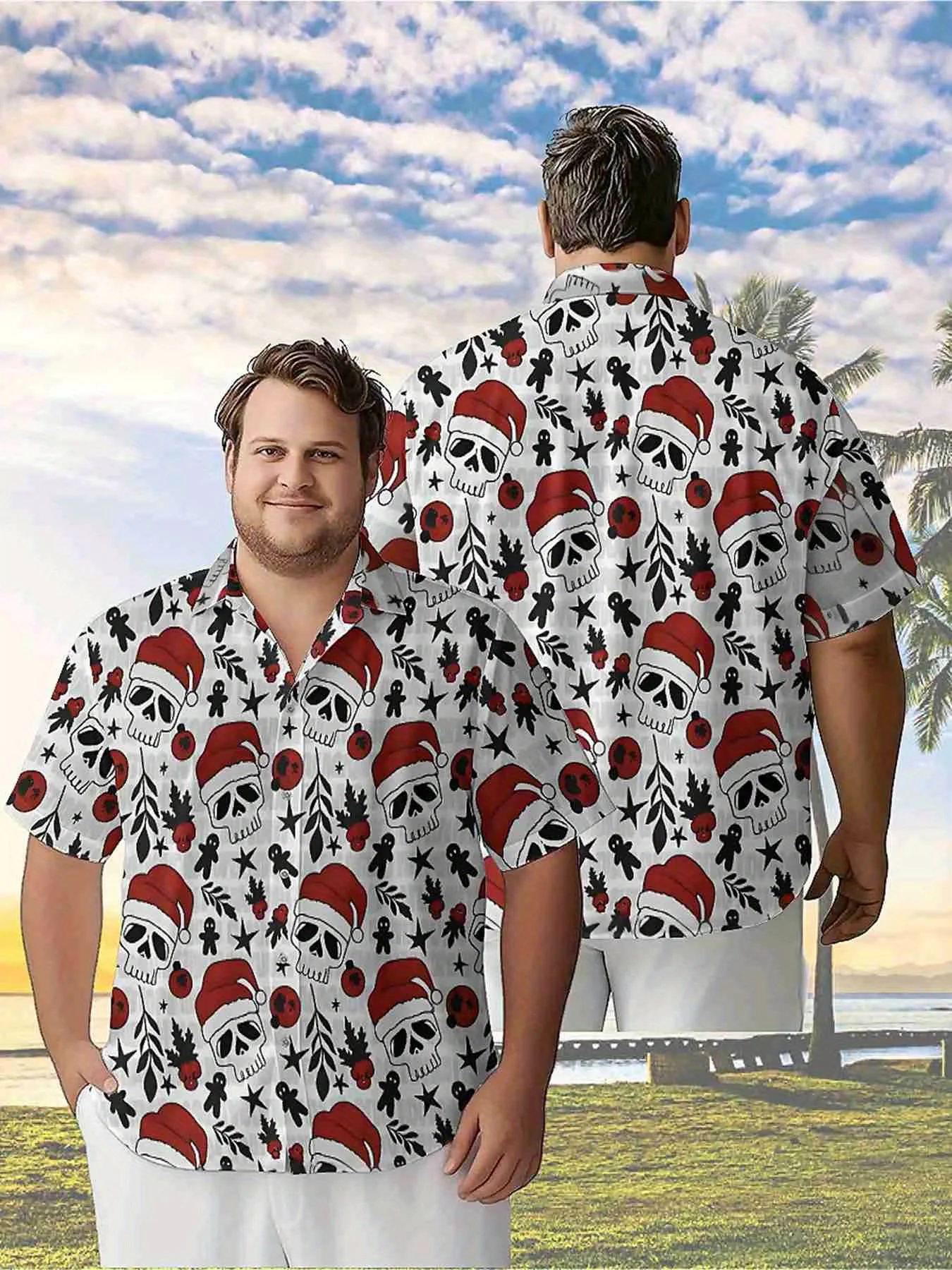 Men's Plus Size Hawaiian Shirts Christmas Skull Festival Creativity pattern,Premium Comfort Youth Clothes,Streetwear Y2K Tops