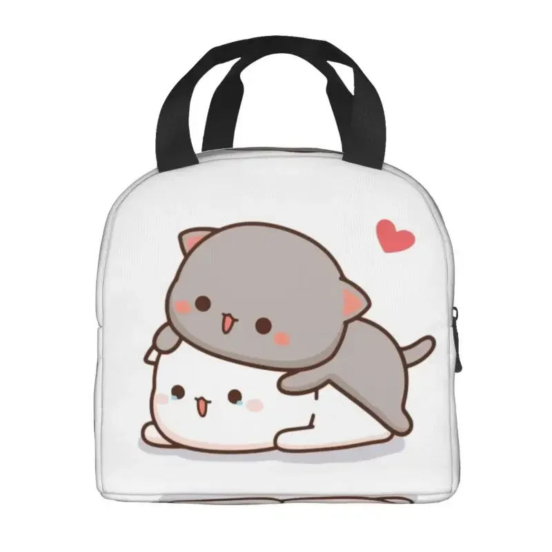 

Peach And Goma Mochi Cat Tears Insulated Lunch Bag for Women Waterproof Thermal Cooler Lunch Tote Office Picnic Travel
