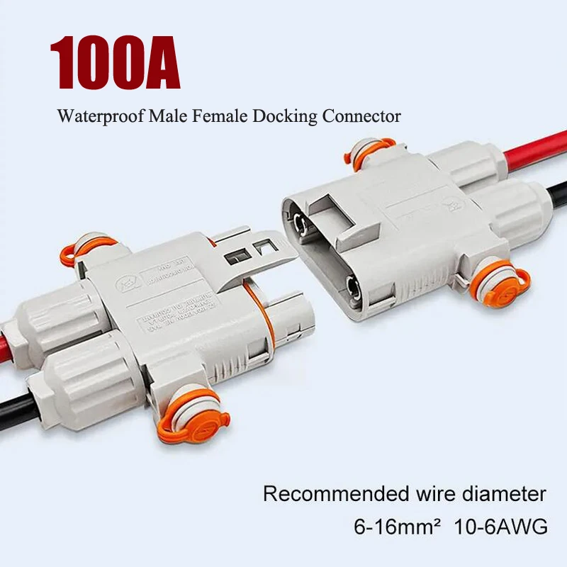 Waterproof 100A Truck Charging Connector Parking Air Conditioning Anti Detachment Plug 12/24V Male Female Plugs for 10-6AWG Wire