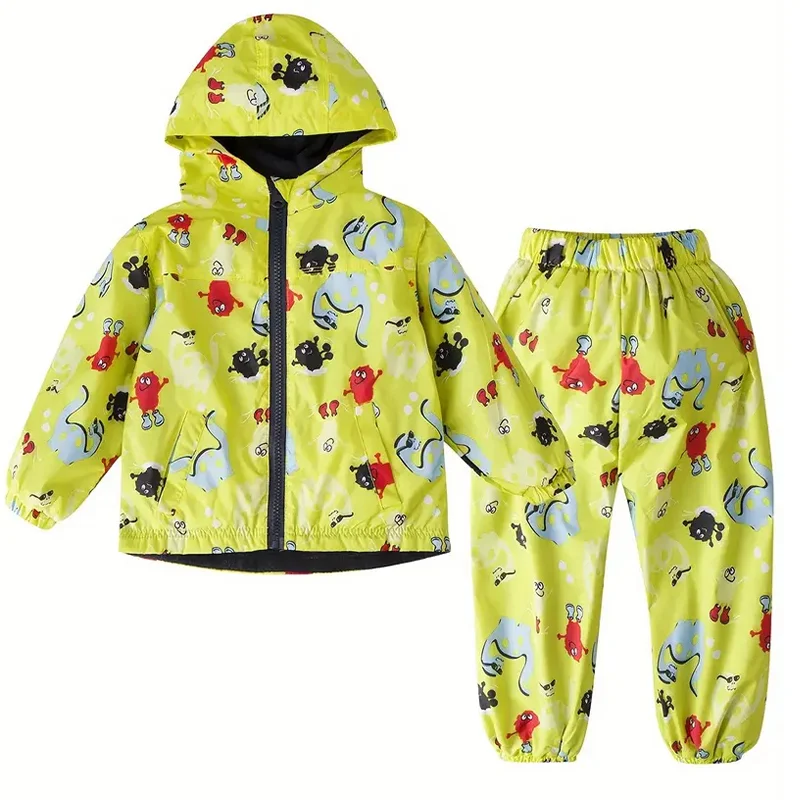 طفل بنين بنات معطف واق من المطر كم طويل مقنع سترة ديناصور معطف مقاوم للماء مع السراويل دعوى الاطفال سترة واقية ملابس خارجية غير رسمية