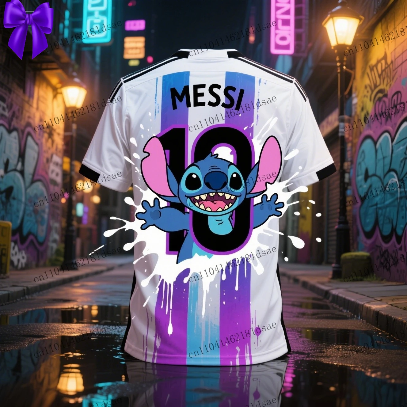 تي شيرت كرة قدم بطباعة ثلاثية الأبعاد من Stitch & Messi Collaboration، جيرسي صيفي مريح وأنيق للأطفال والكبار والأولاد والبنات #1