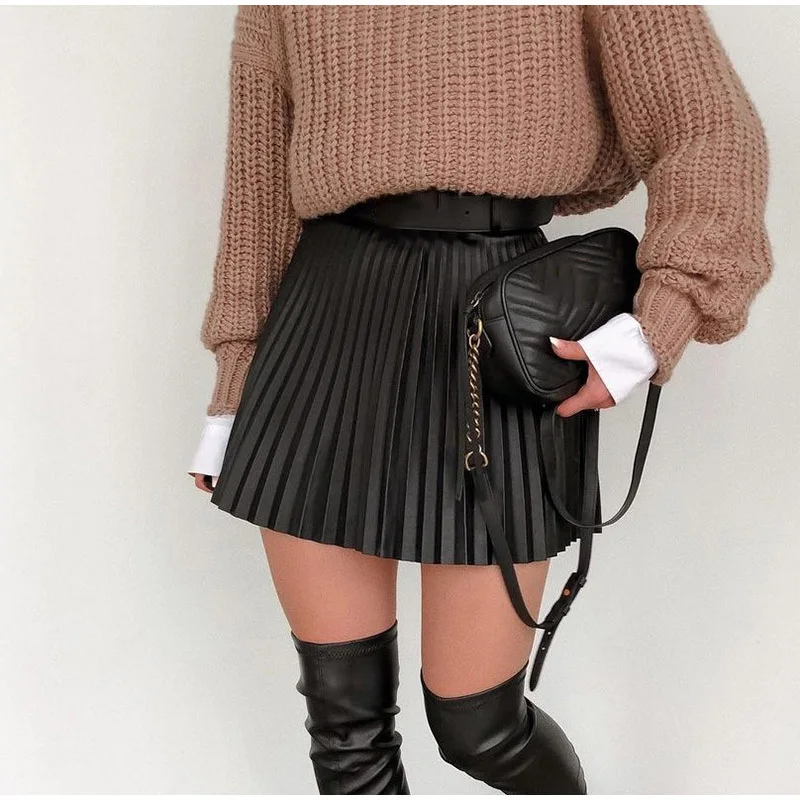 Pleated Skirt Women Mini Skirts Sexy High Waist Stretch Zipper Solid Color Office Lady Autumn 2025 Above Knee Folds A Line