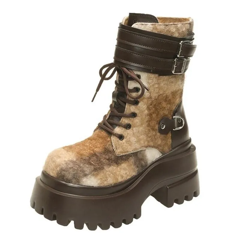 

New 2026 Winter Brand Women's Fashion Mid Tube Boots Lace Up High Platform Wedge Boots Women's Fashion Gladiator Mujer De Botas