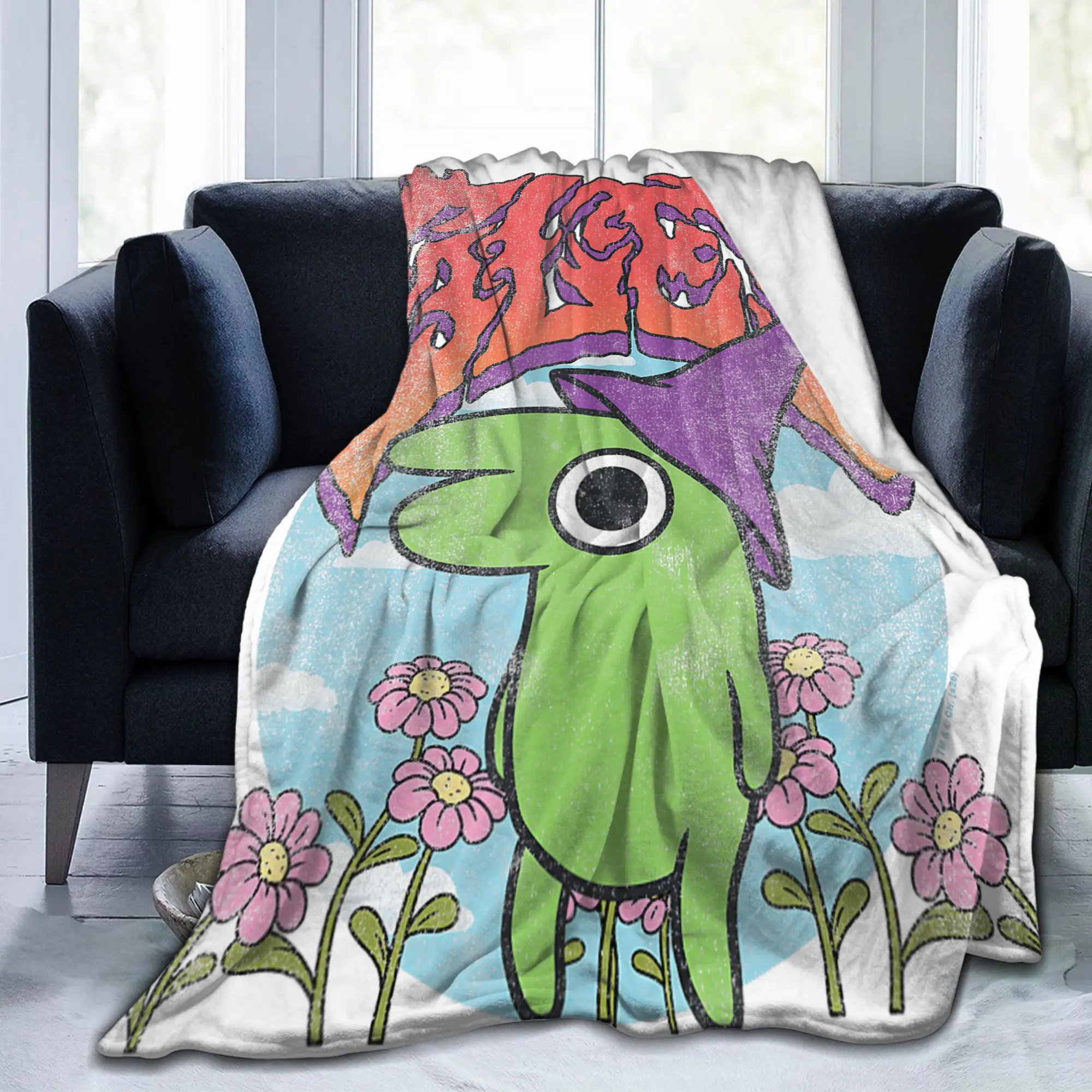 Smiling Friends Glep Vintage Heavy Metal Knitted Blankets Flower Cartoon Flannel Throw Blanket Portable Ultra-Soft Multifunction