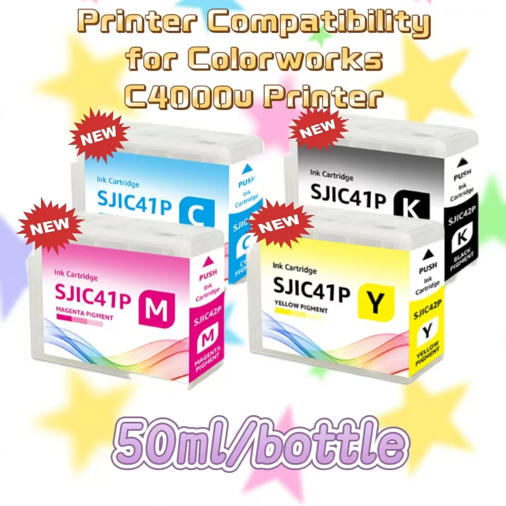 Remanufactured SJIC41P Ink Cartridge 4Packs Replacement for Colorworks C4000u Printer SJIC41P-B SJIC41P-C SJIC41P-M SJIC41P-Y