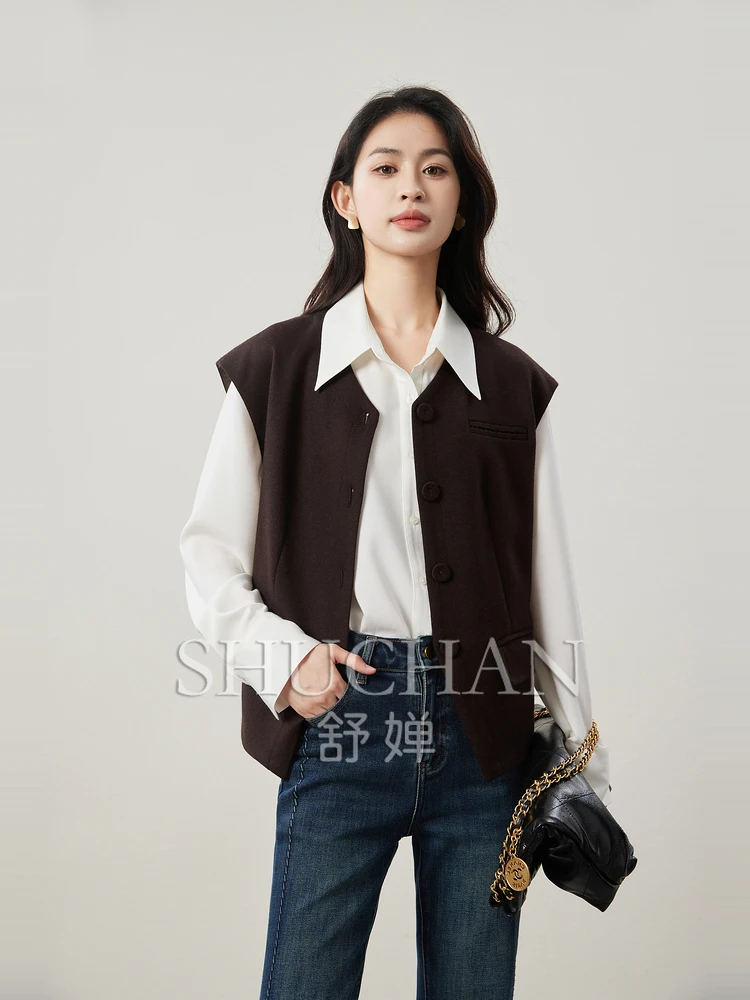 

Fashionable V-neck Wool Blend Single-breasted Suit Vest 24 Autumn and Winter Casaco Feminino Vest Women