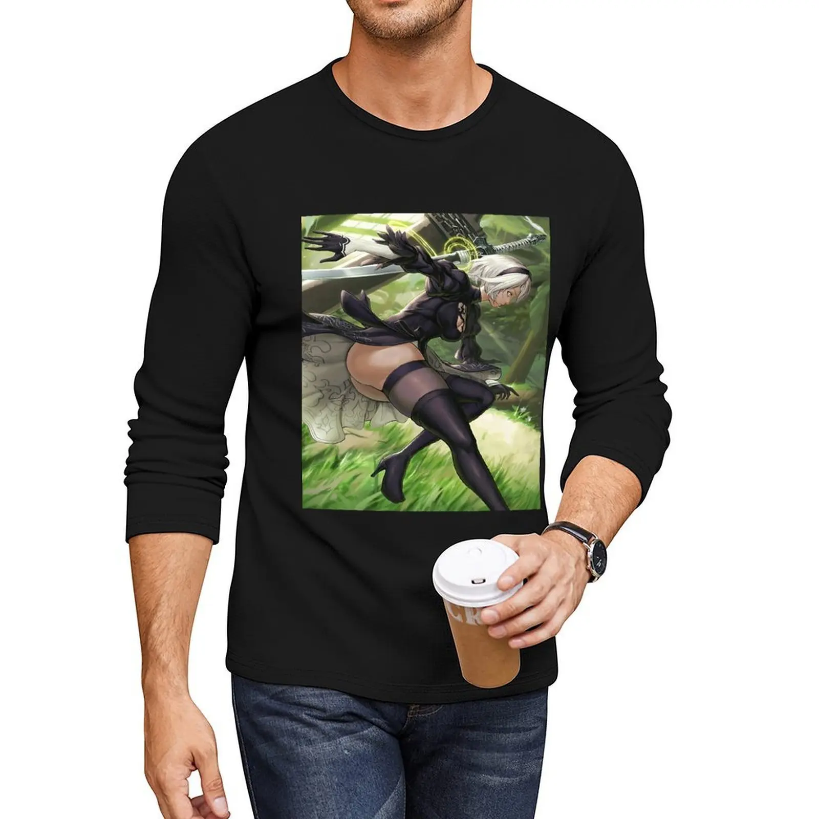 

nier automata Long T-Shirt hippie clothes sports fan t-shirts anime man clothes black t-shirts for men