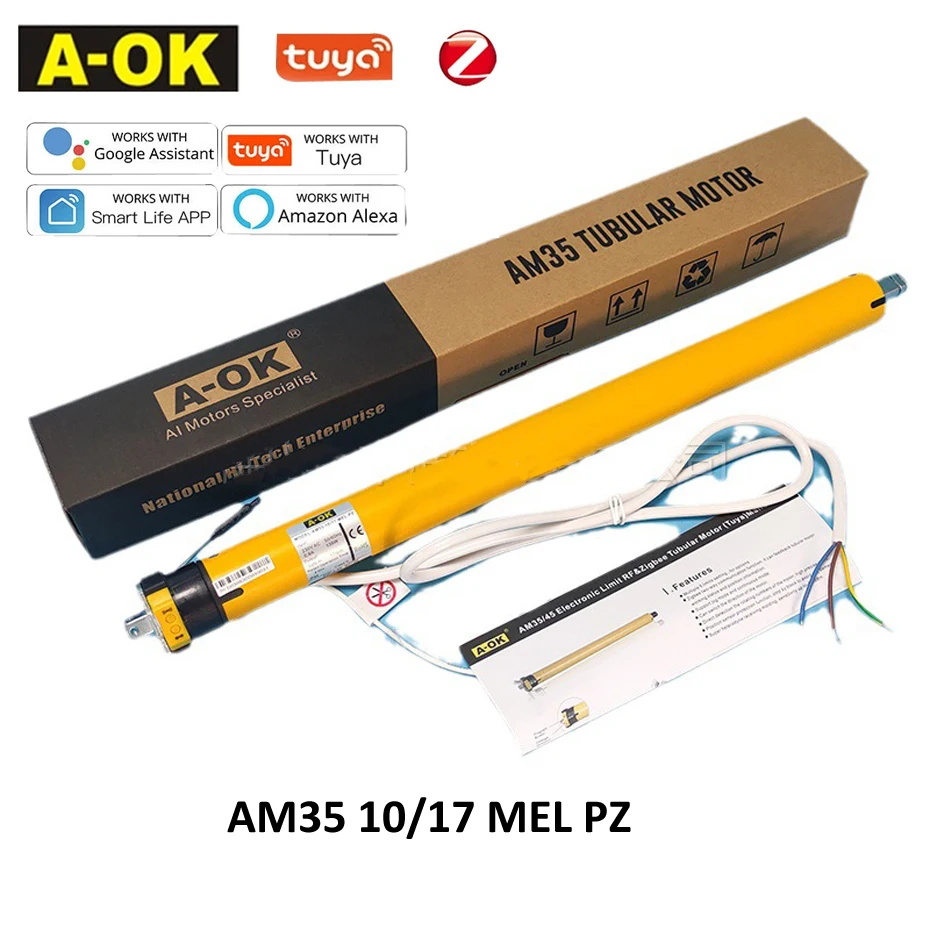 Original A-OK AM35 10/17 Electronic RF & Tuya Zigbee Tubular Motor for Smart Blinds for 40mm/45mm/47mm/50mm Tube Rolling Shutter