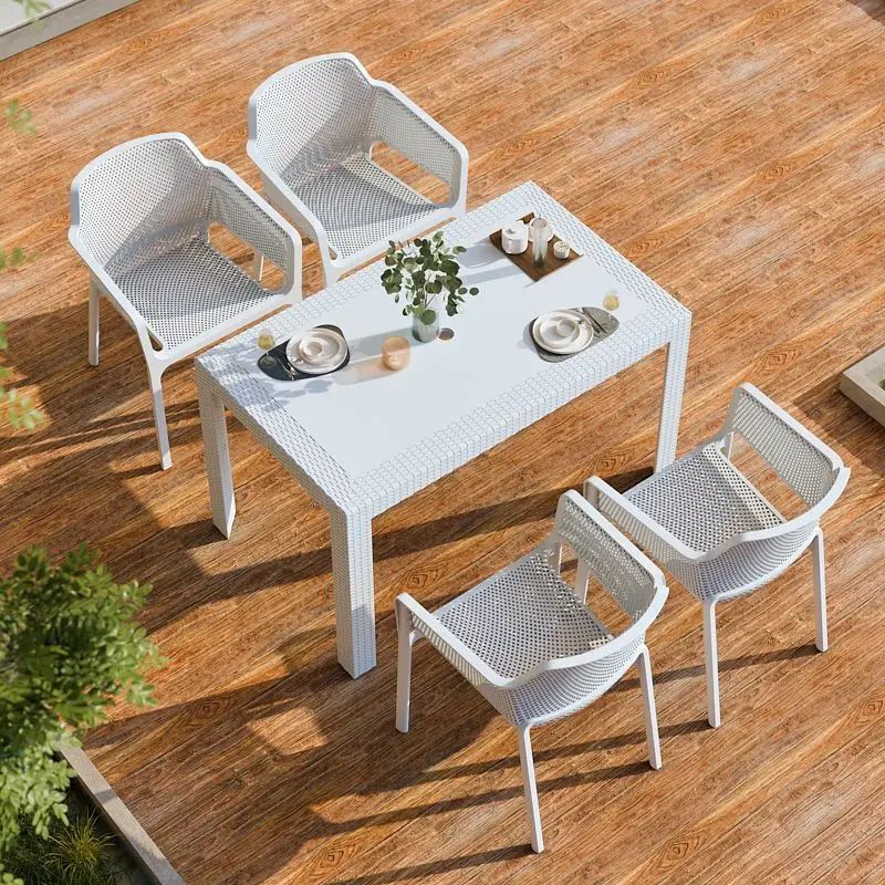 طاولات وكراسي بلاستيكية منزلية خارجية للترفيه والمطاعم والفناء المقلد من الروطان داخلي مقاوم للماء