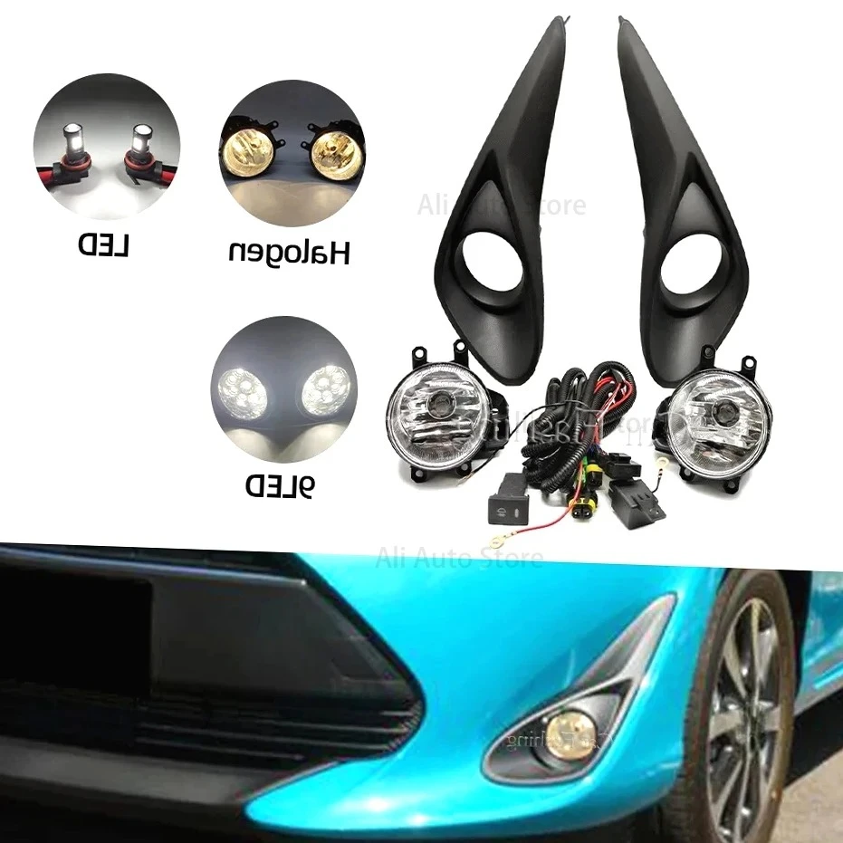 

Car LED front bumper Fog Lights Fog Lamp Assembly For Toyota Aqua Prius 2018 2019 Harness Wiring Cover Grille Halogen