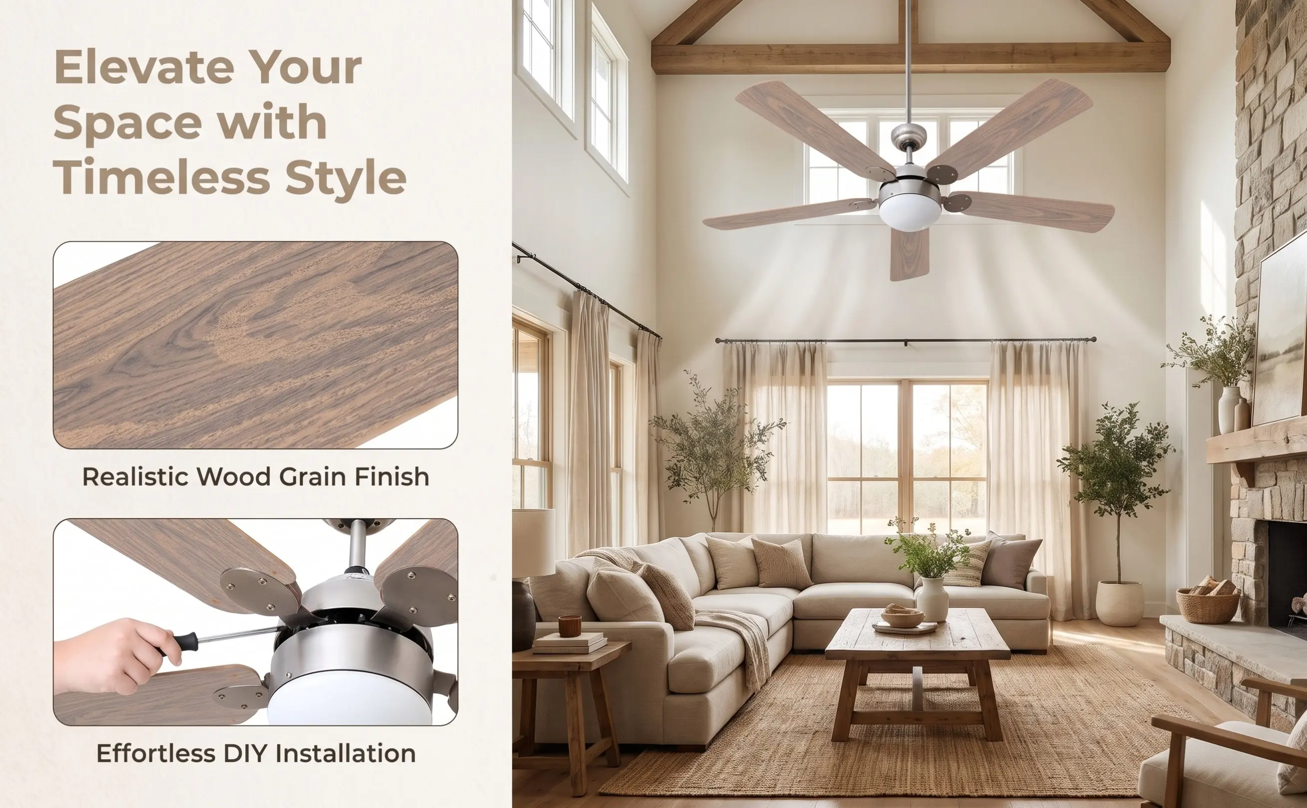 Plastic Ceiling Fan Blade Replacement Wood Grain Pattern Easy Installation Home Office School Industry Ceiling Fan Parts Quiet
