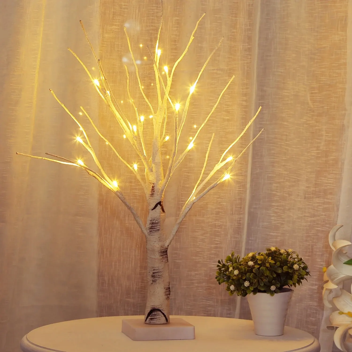 Birch Tree Warm White Light Up Tabletop Small LED Tree Artificial Decorative Branch Tree Lamp for Christmas Holiday Home Party