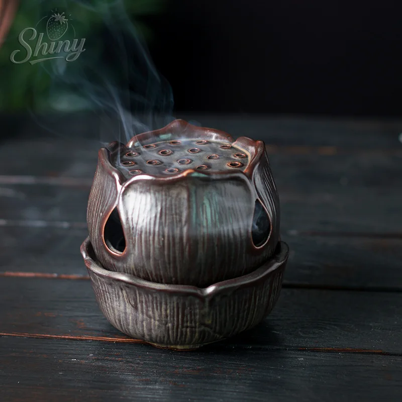 

Chinese Retro Creative Ceramic Lotus Sandalwood Incense Burner Household Indoor Chinese Incense Burner Ornaments