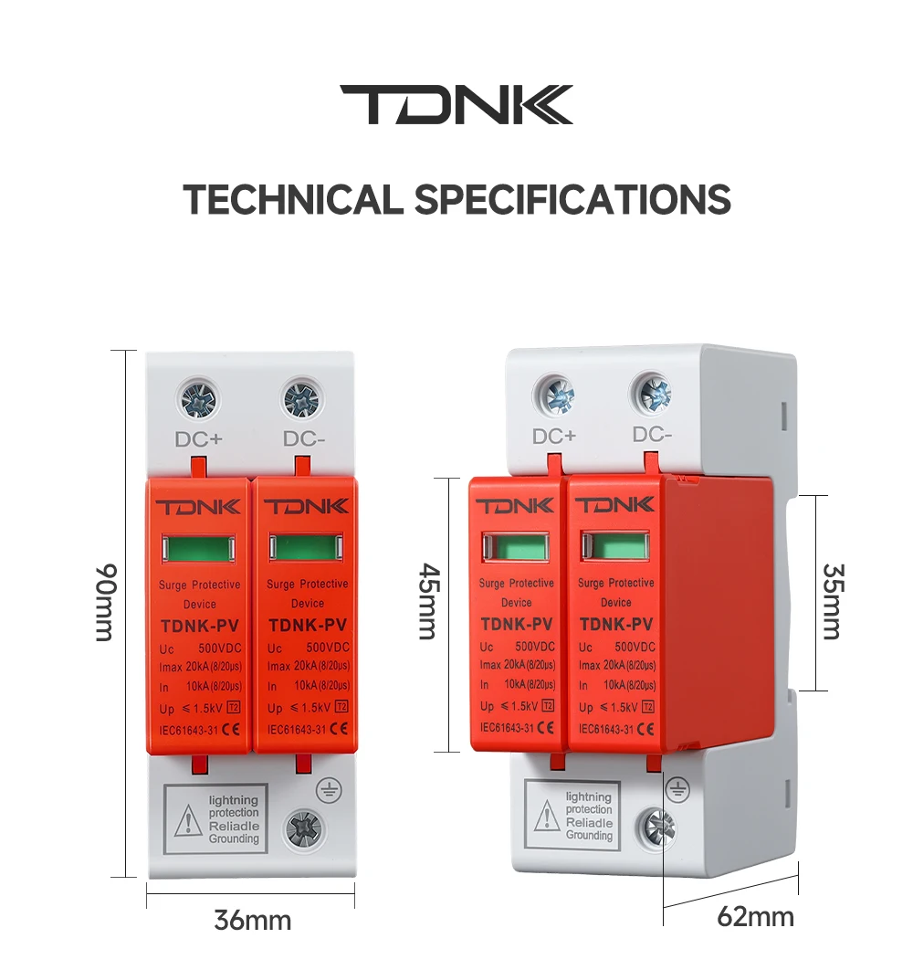 TDNK-PV DC SPD Überspannungsschutzgerät 2P 20KA 40KA 500V 600V 800V 1000V für Solar-PV-Panel Blitzschutz – Detail 10