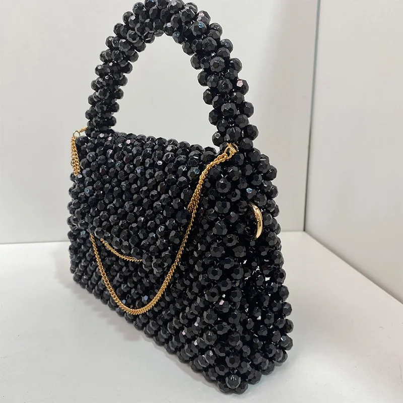 Customized Bead Bag Blue Black Hand-woven Transparent Bag Top-handle Purses and Handbags Unique Design Ladies Party Handbags