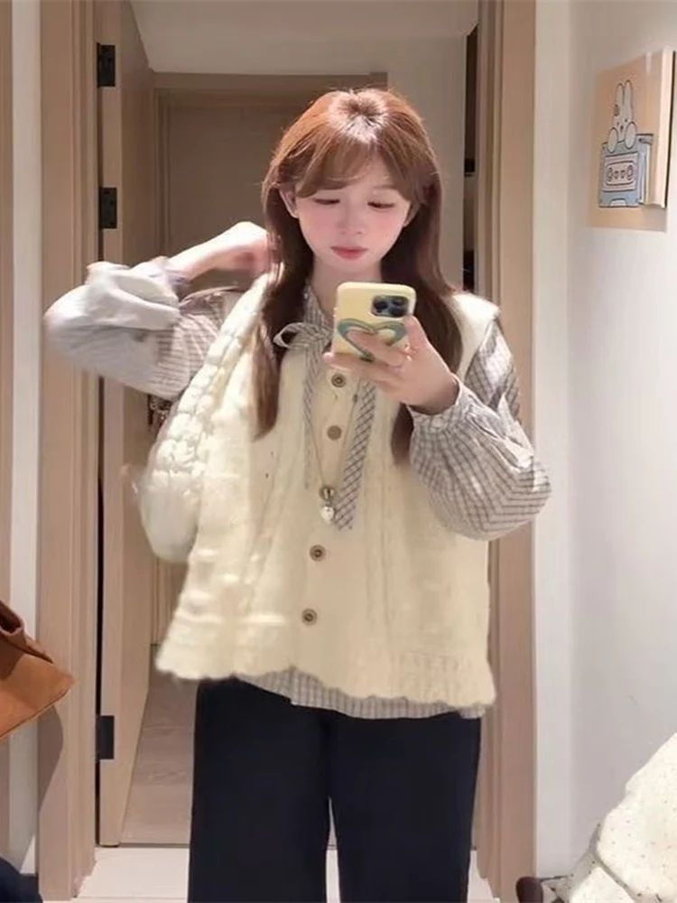 

Мягкий уютный женский вязаный жилет без рукавов, осенний комплект для похудения, повседневный круглый топ на пуговицах, теплый удобный топ