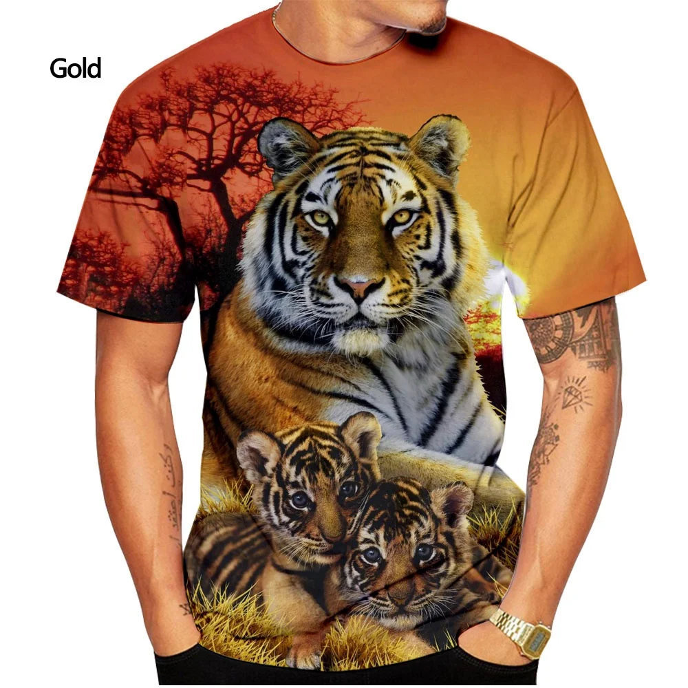 2022 new fashion men\'s 3D tiger print T-shirt summer short-sleeved sweatshirt quick-drying ultra-thin men\'s clothing