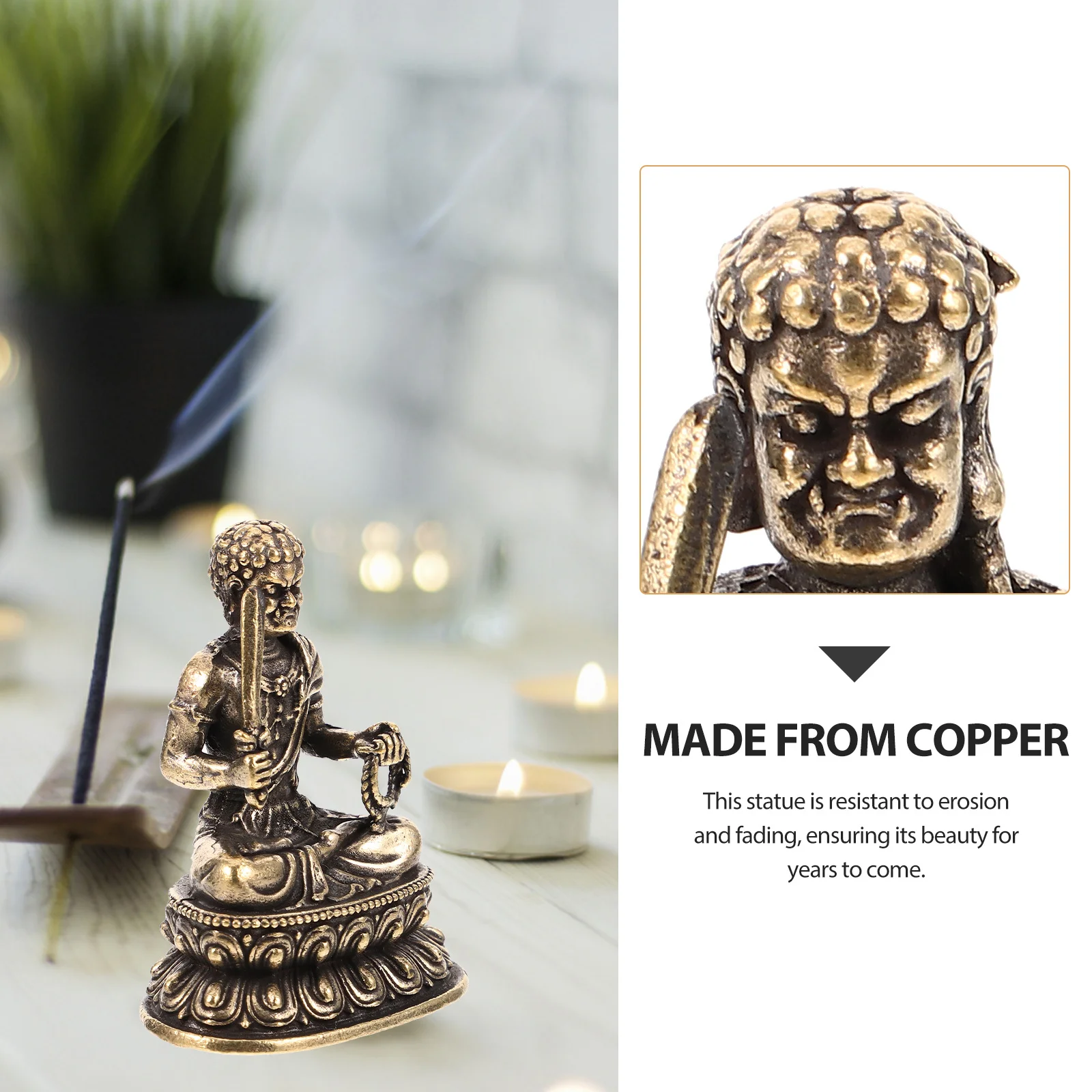 

Angoily Brass Dunhuang Buddha Statue Copper Figurine Office Decor Mini Avalokitesvara Craft Ornament Metal Buddhist Art