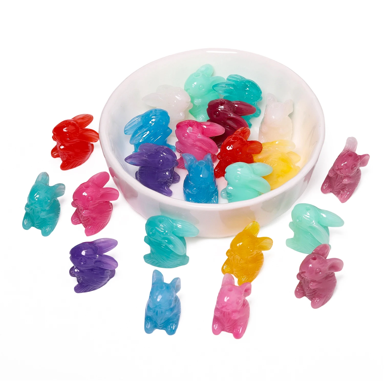16x11mm Multicolor Cute Rabbit Shape Shell Powder Beads Randomly Mix Colors Spacer Beads for Handmade DIY Pendant Necklace