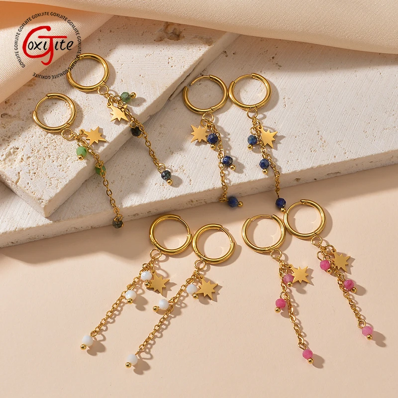 Goxijite Year Round Women's Fashion Earrings Stainless Steel Colorful Bead Star Earring For Lover Birthday Gift Drop Shipping